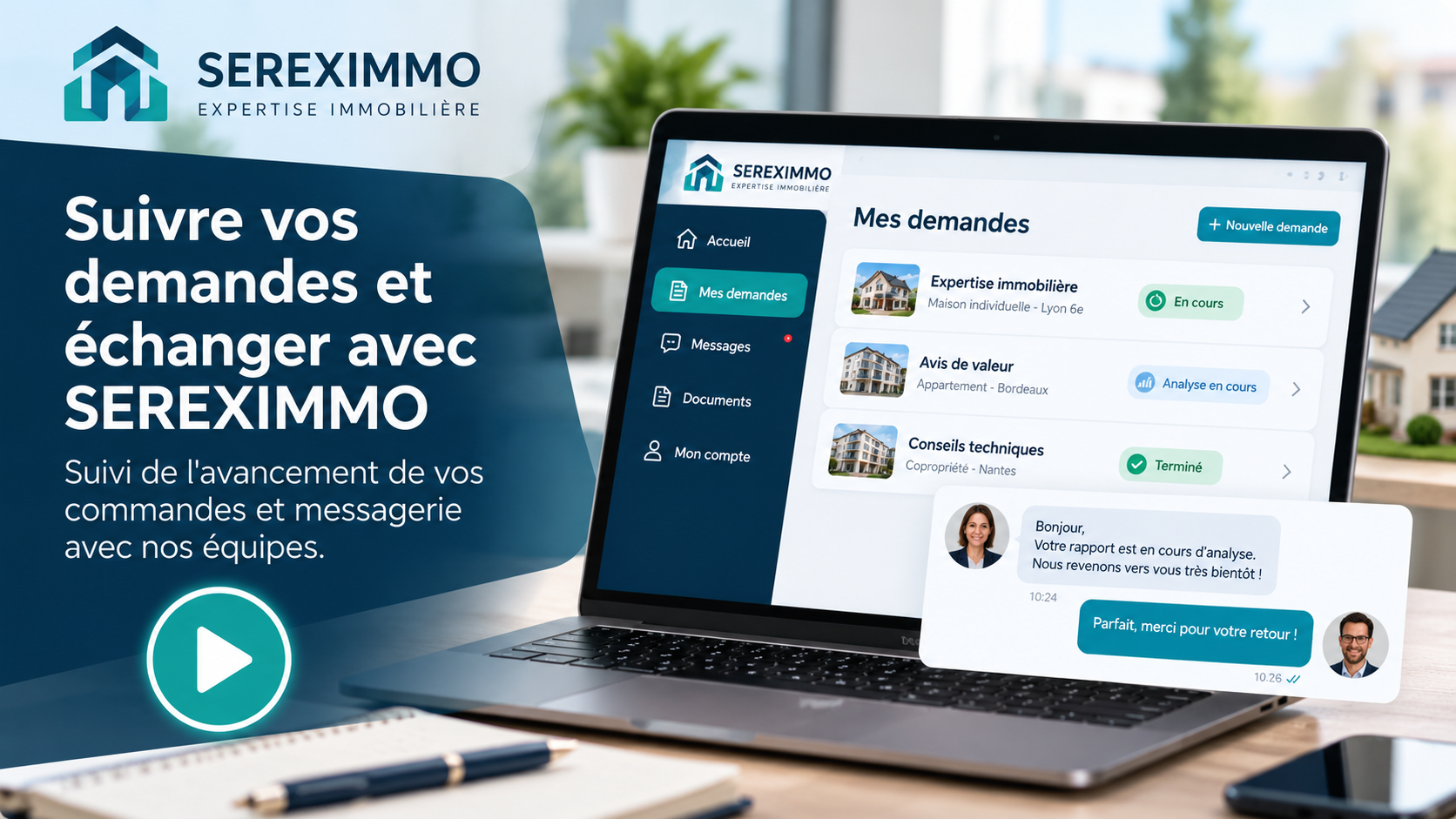 Couverture du guide : Suivre vos demandes et échanger avec SEREXIMMO